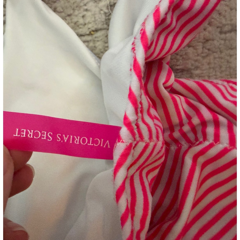 Victoria's Secret Bikini Set Blue White Striped Star Print Pink Ruffle large - Picture 2 of 3